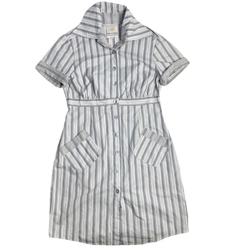 Heaven Lea-Anne Wallis Paris Boutique Striped Shirt Dress Pockets FR 40/US 8/10