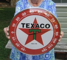 TEXACO 12" THERMOMETER with Dome GLASS FACE Sign GAS OIL SERVICE STATION