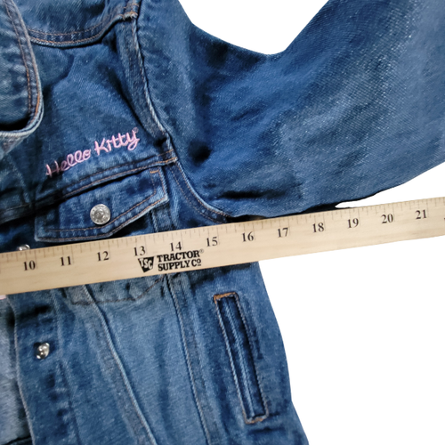 Hello Kitty Girls Denim Jacket Sanrio M 5/6 Embroidered Jean Coat Pink Bow - Picture 10 of 13