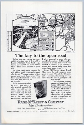 1925 Rand McNally Vintage Ad Auto Map Atlases Open Road Travel Trails