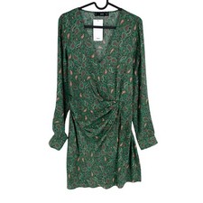 Mango MNG Women Green Paisley V Neck Long Sleeves Dress Size M