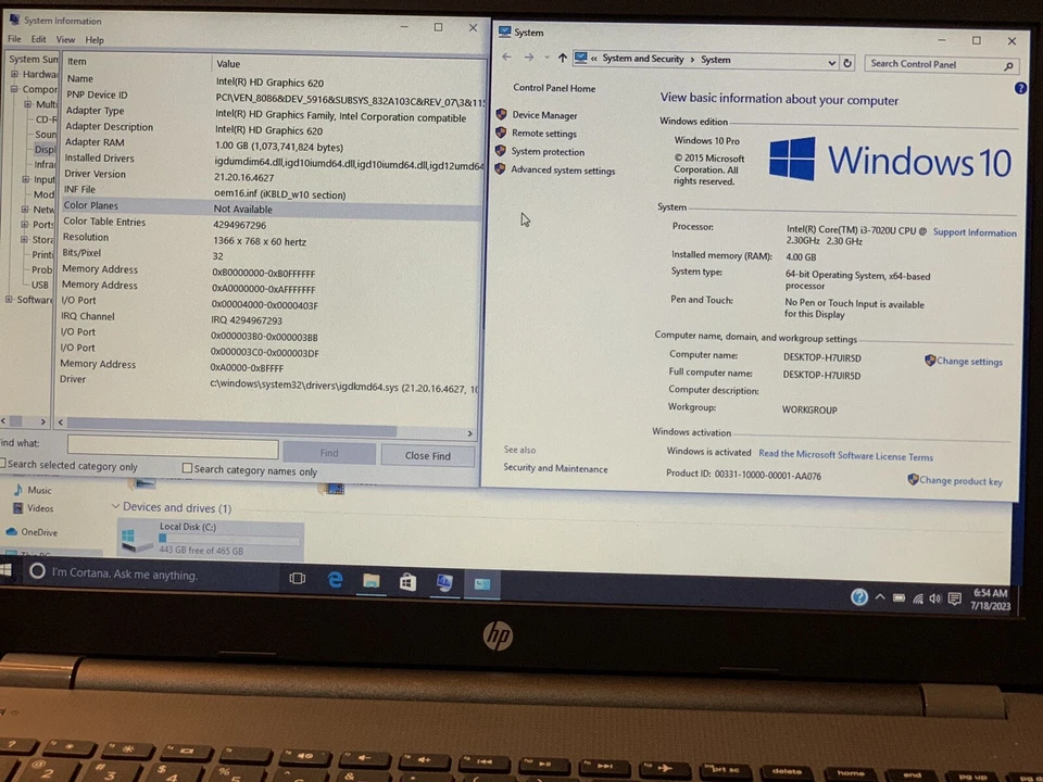 HP ProBook 250 G6 15.6”| Notebook| Intel Core i3-7020U| 2.3Ghz 4GB RAM 500GB HDD - Image 3 of 4