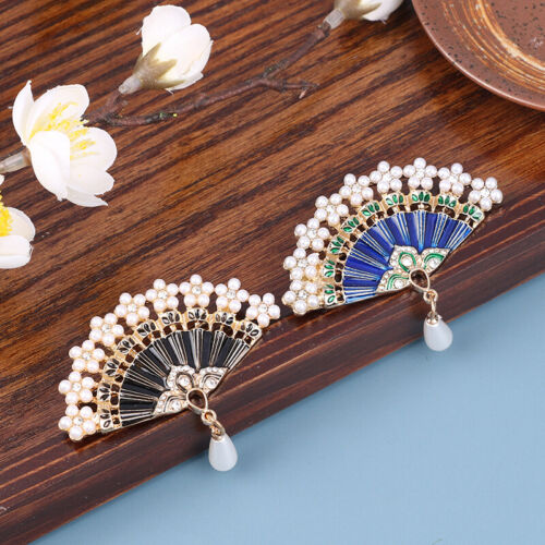 Fan Enamel Pin Vintage Brooches For Women Charm Imitation Pearls Scarf S(TQ - Picture 1 of 14