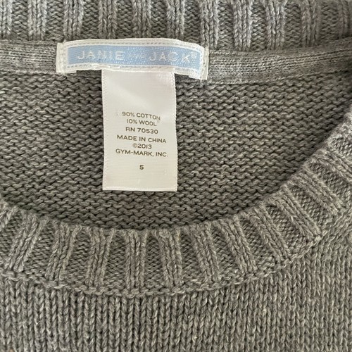Janie and Jack Bulldog Rugby Sweater Boys 5 Gray Navy Stripes VTG 13 Wool Cotton - Picture 4 of 13