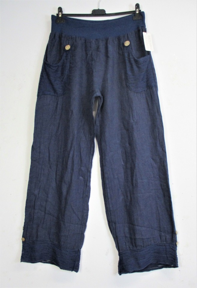 0250~ID COLLECTION Casual Unlined Linen Trousers with Laces main image 1