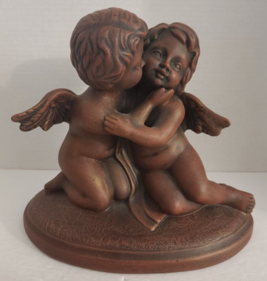 Brosang's Quality Ceramic Sculpture of Baby Eros Cupid Angles Kissing aprx 9''x8''