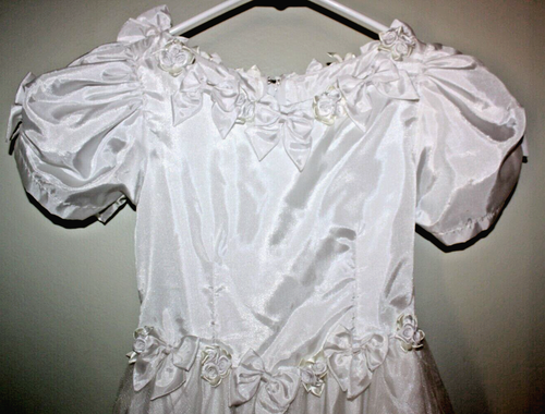 Pageant kids Girls Size 5 White Pageant Communion Wedding Party Dress Bows Roses - Picture 4 of 11