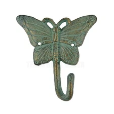 Butterfly Wall Hook Coat Key Hanger Towel Heavy Duty Cast Iron Green Gold 5.5 in