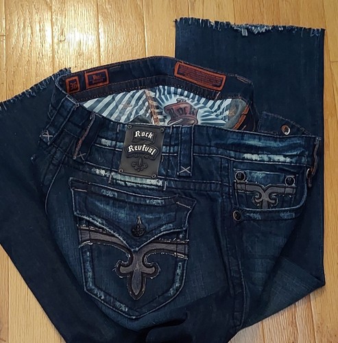ROCK REVIVAL "PAUL" MEN'S ZIP FLY DISTRESSED & DESTROYED STRAIGHT JEANS SIZE 36 - Picture 3 of 15
