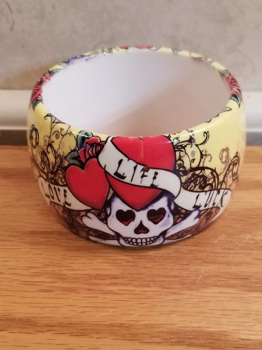 ED HARDY BRACELET BANGLE YELLOW WHITE SKULLS HEARTS FLOWERS eBay