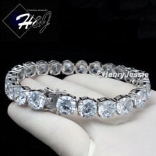 8.5"MEN WOMEN SOLID 925 STERLING SILVER 8MM ICY BLING CZ 1 ROW TENNIS BRACELET 1