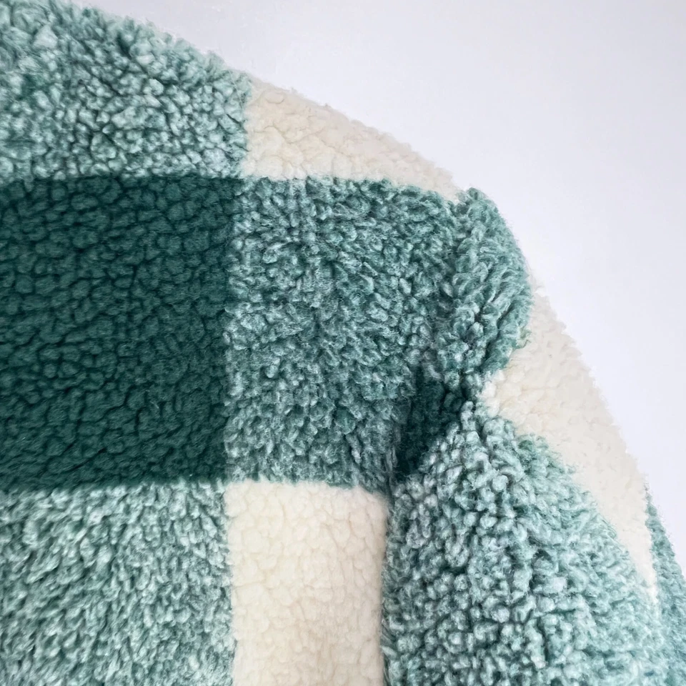 NUEVO CON ETIQUETAS J. Chaqueta Sherpa Crew Niños Niños Grande 10-11 Verde Blanco A Cuadros Piel Sintética Cremallera Foto 4 de 4