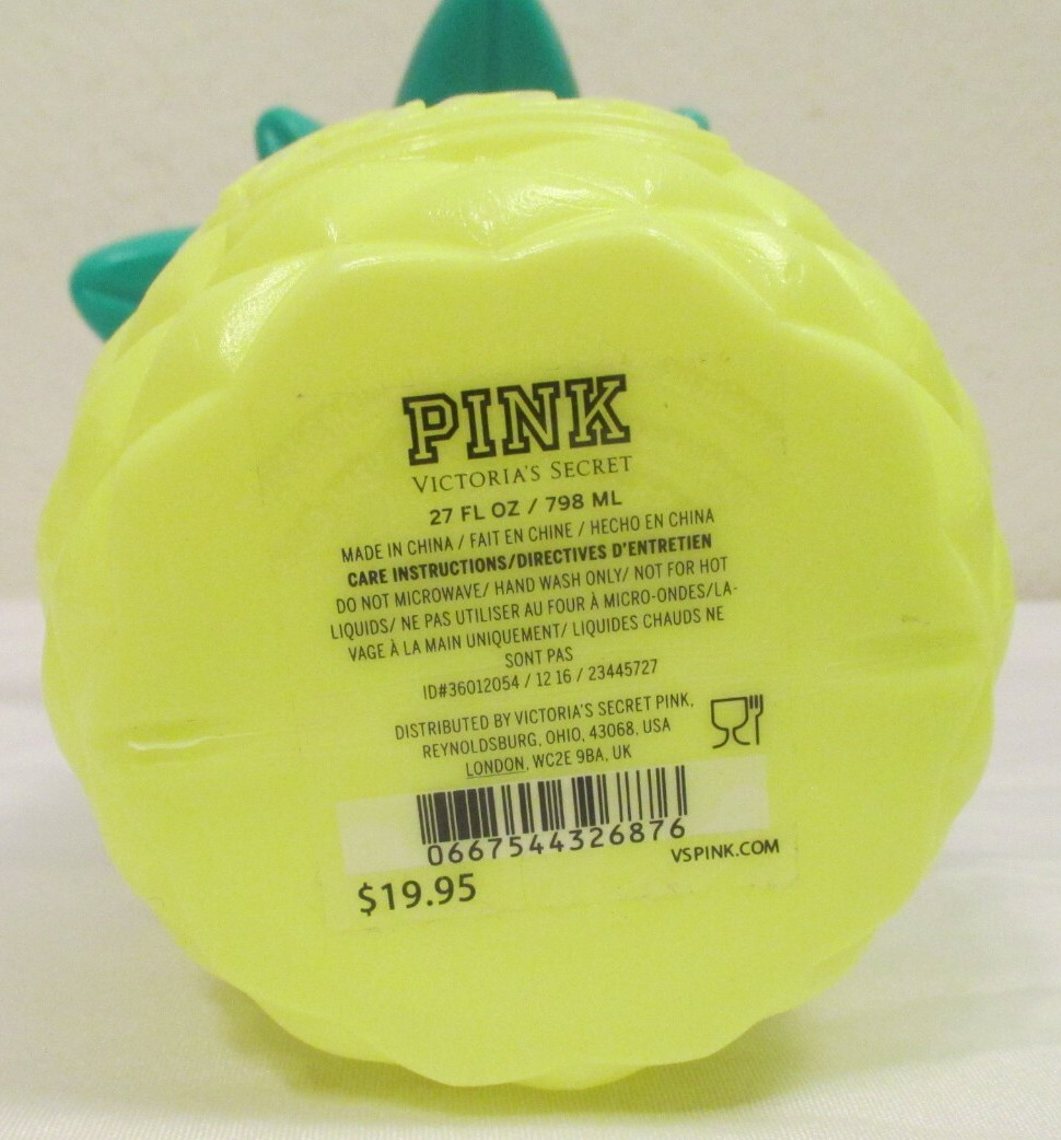 Victoria's Secret PINK A COLADA Pineapple Cup Water Bottle Straw VS