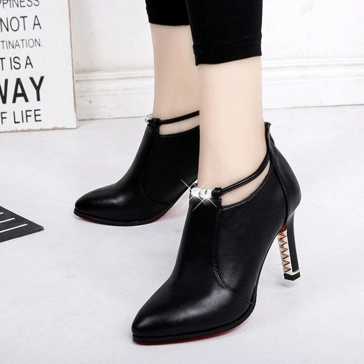 Botas De Invierno De Tacon Alto Mujer Zapatos De Vestir Elegante Negro Rojo | eBay