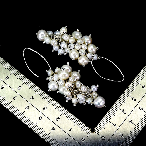 WHITE LUSTER CULTURED FRESHWATER BAROQUE PEARL EARRINGS .925 STERLING SILVER - Picture 2 of 2
