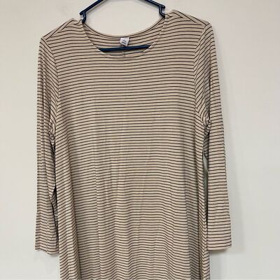 old navy striped jersey dress Knit Shirt Beige 3/4” Sleeves Casual NWT Women L Category:BALLETCORE