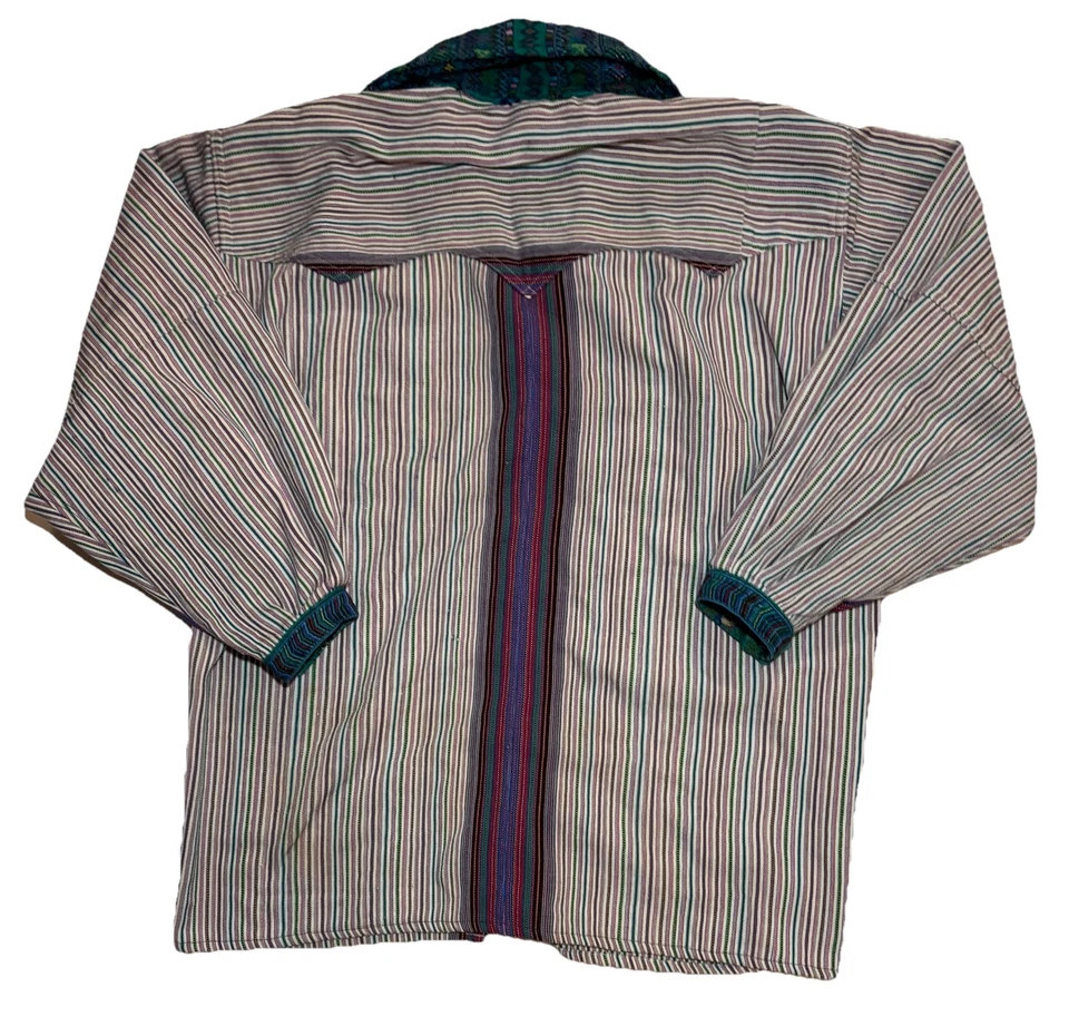 Tejido a Mano De Colección Años 70 Guatemalteco Textil Todos Santos Vaquero EE. UU. Camisa Azteca Cabaña Foto 2 de 4