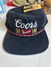 Coors Banquet Hat Cap Snap Back Navy Blue Corduroy Embroidered Beer Mens Rope