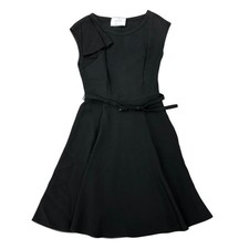 USED PRADA SLEEVELESS DRESS WITH BELT, BLACK, A-LINE SILHOUETTE. GOOD