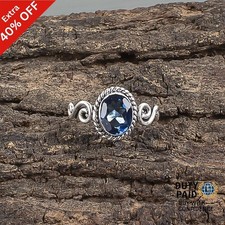 Valentines Sale London Blue Topaz Gemstone Birthday Band Ring Sterling Silver