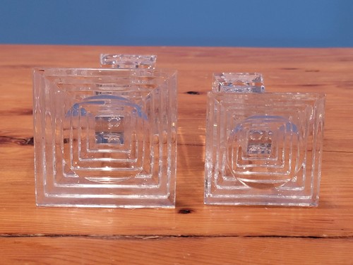 Varga Pair Set of 2 Art Crystal Candle Stick Holders Leaf Butterfly Pattern - Picture 16 of 16