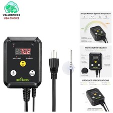 Push Button Thermostat for Reptile Tanks and Greenhouse, 1000W, Easy to Use