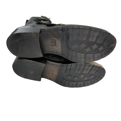 Stivali Frye Natalie Tripla Fibbia Pelle Nera Corti Moto Biker Donna 6,5 Combat - Foto 8 di 9