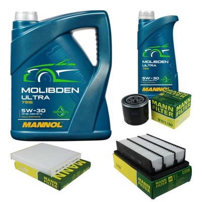 MANN Inspektionspaket 6L MANNOL Molibden Ultra 5W-30 für Hyundai Santa Fé II