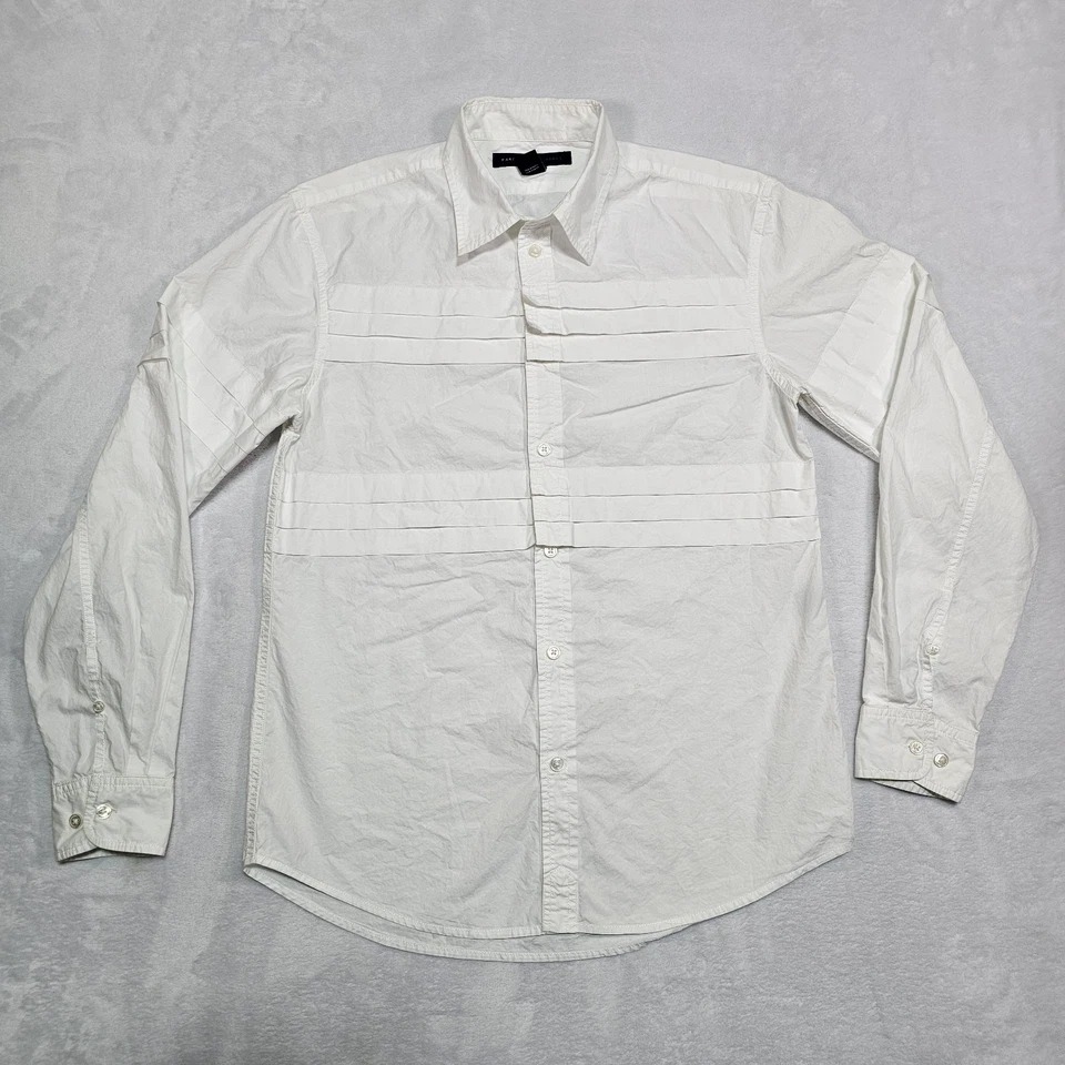 Marc by Marc Jacobs 纽扣衬衫男式小号打褶 100% 棉长袖 — 第 3/4 张图片