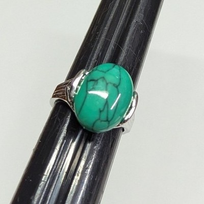 New Faux Turquoise Pinky Ring Women Size 6.5 Silver Tone Oval Cabochon Boho