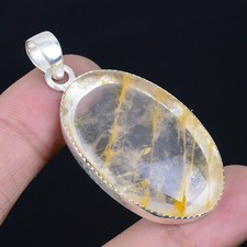 Nice Golden Rutile Gemstone 925 Sterling Silver Jewelry Pendant 2.04"