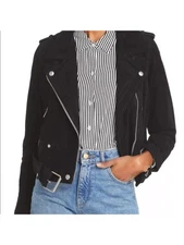 BLANK NYC Womens Black Removable Buckle Belt At Hem Motorcycle Jacket XS