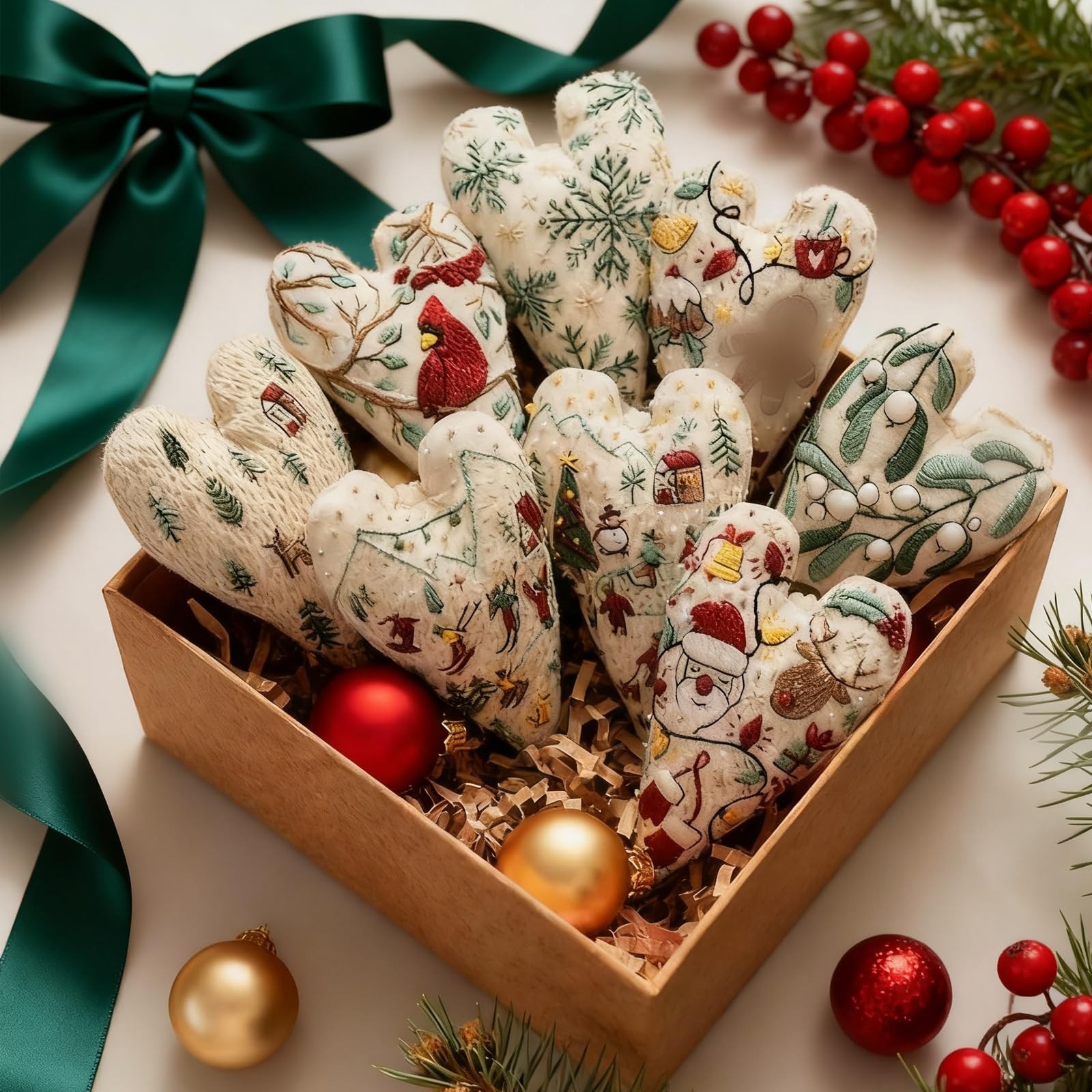 New Embroidery Christmas Ornament Kits, DIY Heart Shaped Hand Embroidered Chr...