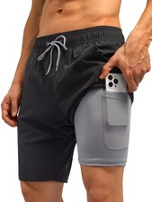 Mens Swim Trunks Quick Dry Bathing Suit with Zip Pockets Summer Beach Drawstr...