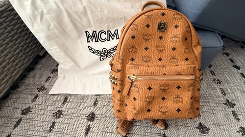 MCM Stark Visetos Side Studded Backpack color,Cognac NWT **MUST SEE**