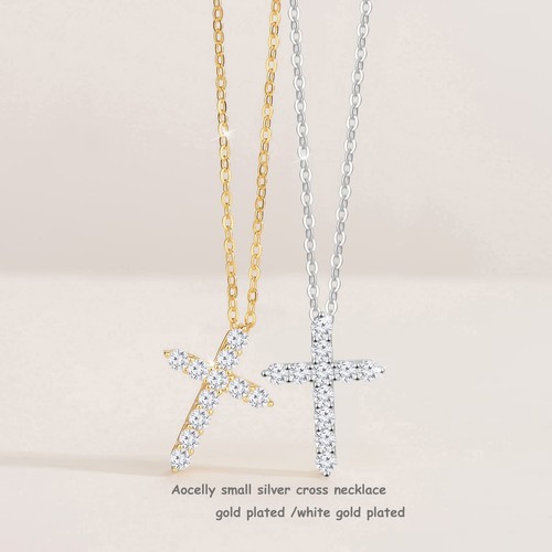 Gold Cross Necklace for Women Cross Pendant Sterling Silver, Small Golden Cro... - Picture 4 of 6