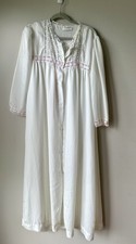 Barbizon Vintage MAXI Peignoir Set White Nylon Size MED 2 PC Robe Nightgown Lace