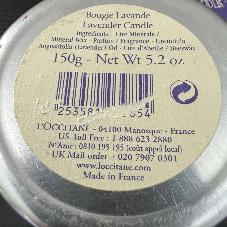 Lata de velas de aceite esencial de lavanda L'Occitane Bougie 5,2 OZ 150 g descontinuada Foto 4 de 4