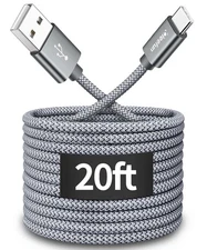 Long USB C Cable 20Ft, USB to USB-C Charging Cable - 20 Foot Type C Charger Cord