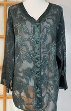 90s Victorias Secret Gold Label Pajama Top L Floral Sheer Green Button Classic