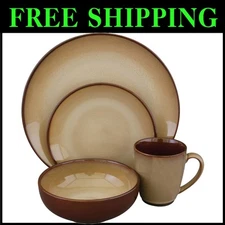 Stylish Casual Dinnerware Set for 4 - Earthy Brown Stoneware & Mugs Included
