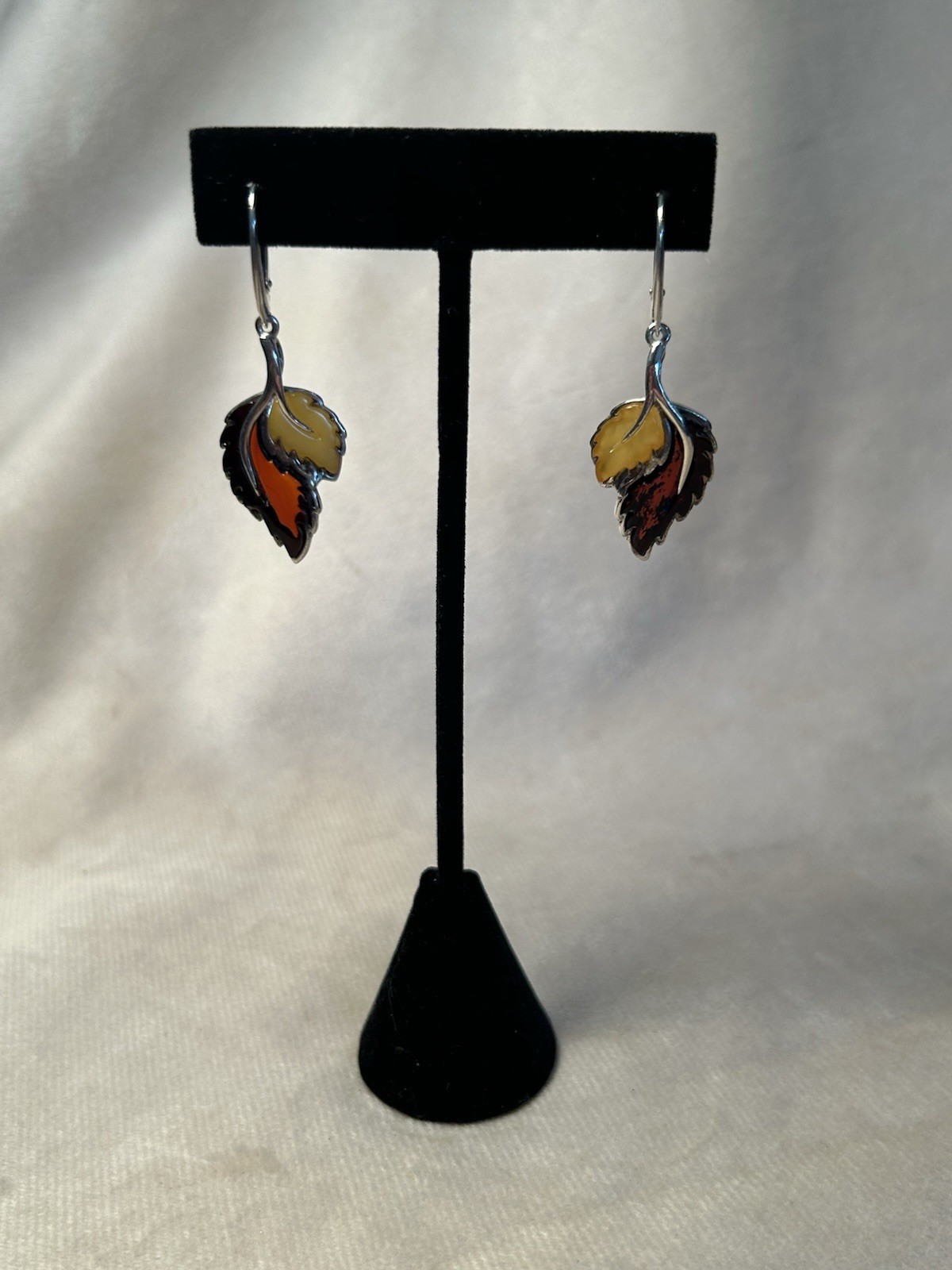 Amber Leaf Sterling Silver Dangle Drop Leverback … - image 5