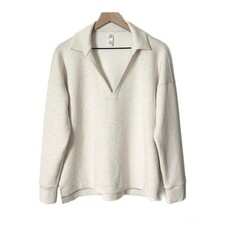 Spanx AirEssentials Polo Pullover Sweatshirt Heathered Oatmeal Beige Size Large