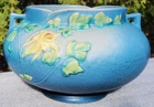 Roseville Columbine, Blue 655-6 Jardiniere, Vase, 1940's