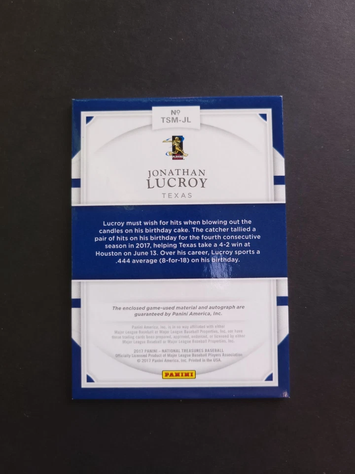 2017 Panini National Treasures #TSM-JL Jonathan Lucroy Laundry Tag Auto /8 - Image 4 of 4