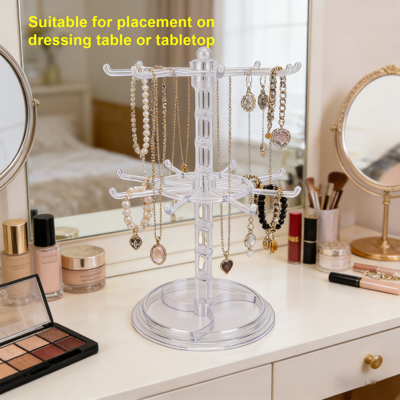 2 Tier Rotating Jewelry Display Stand For Bracelets Watches - Clear Acrylic HEN