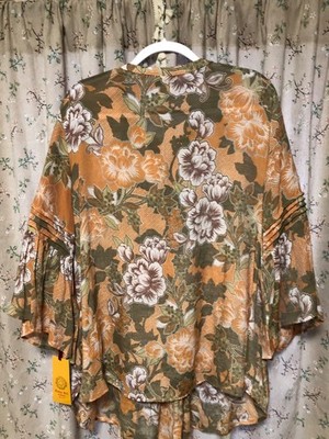 NWT Ruby Rd. Plus size 2X Womens Blouse Orange with White/Brown Accent Slip On