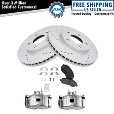 Front Brake Calipers Ceramic Pads & Drilled Rotors Fits 08-16 Mitsubishi Lancer