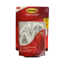 3M Command Brand Medium General Purpose Hooks, White, 14 Hooks & 20 strips, 3lbs 0.50 per strip