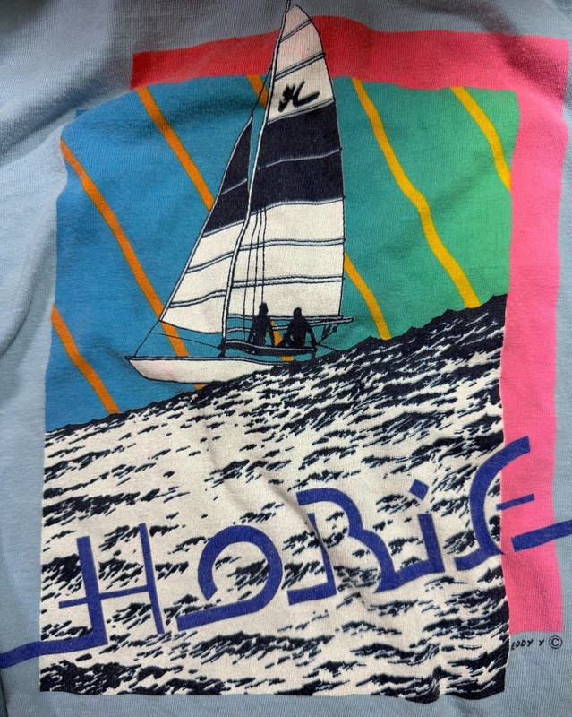 VINTAGE HOBIE LONG SLEEVE SHIRT LIGHT BLUE SMALL SURF SKATE SAIL RETRO